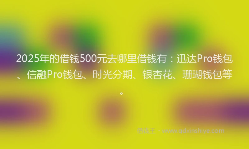 2025年的借钱500元去哪里借钱有：迅达Pro钱包、信融Pro钱包、时光分期、银杏花、珊瑚钱包等。