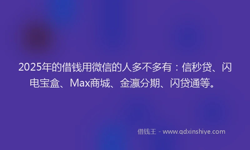 2025年的借钱用微信的人多不多有：信秒贷、闪电宝盒、Max商城、金瀛分期、闪贷通等。
