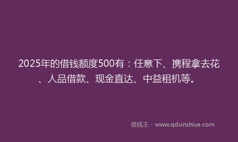 2025年的借钱额度500有：任意下、携程拿去花、人品借款、现金直达、中益租机等。