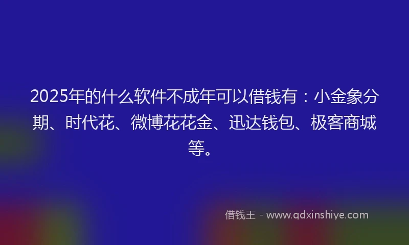 2025年的什么软件不成年可以借钱有：小金象分期、时代花、微博花花金、迅达钱包、极客商城等。