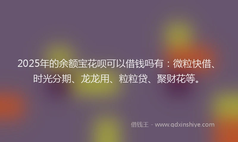 2025年的余额宝花呗可以借钱吗有：微粒快借、时光分期、龙龙用、粒粒贷、聚财花等。