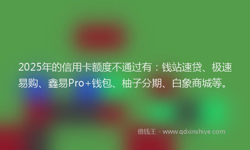 2025年的信用卡额度不通过有：钱站速贷、极速易购、鑫易Pro+钱包、柚子分期、白象商城等。