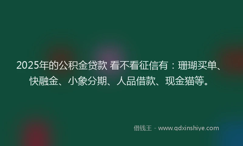 2025年的公积金贷款 看不看征信有：珊瑚买单、快融金、小象分期、人品借款、现金猫等。