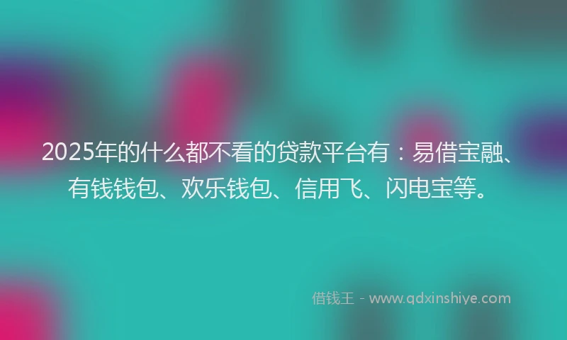 2025年的什么都不看的贷款平台有：易借宝融、有钱钱包、欢乐钱包、信用飞、闪电宝等。