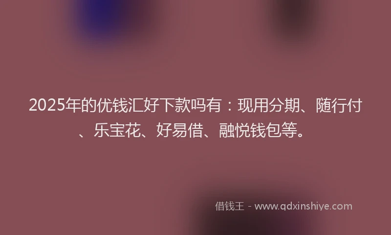 2025年的优钱汇好下款吗有：现用分期、随行付、乐宝花、好易借、融悦钱包等。