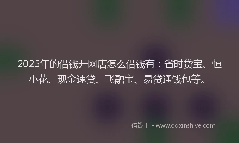 2025年的借钱开网店怎么借钱有：省时贷宝、恒小花、现金速贷、飞融宝、易贷通钱包等。