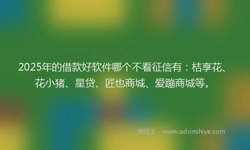 2025年的借款好软件哪个不看征信有：桔享花、花小猪、星贷、匠也商城、爱蹦商城等。