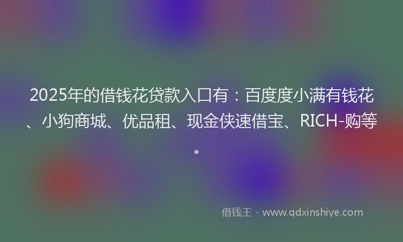 2025年的借钱花贷款入口有：百度度小满有钱花、小狗商城、优品租、现金侠速借宝、RICH-购等。