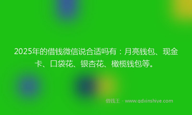 2025年的借钱微信说合适吗有：月亮钱包、现金卡、口袋花、银杏花、橄榄钱包等。