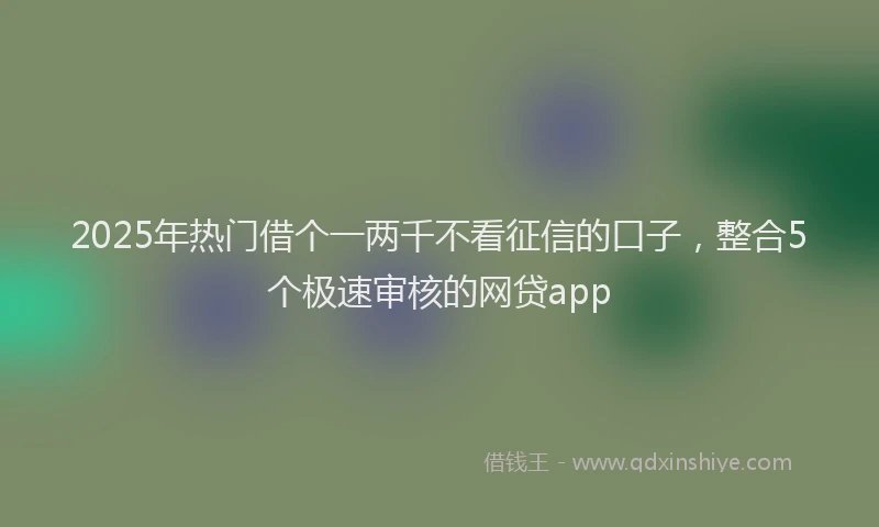 2025年热门借个一两千不看征信的口子，整合5个极速审核的网贷app