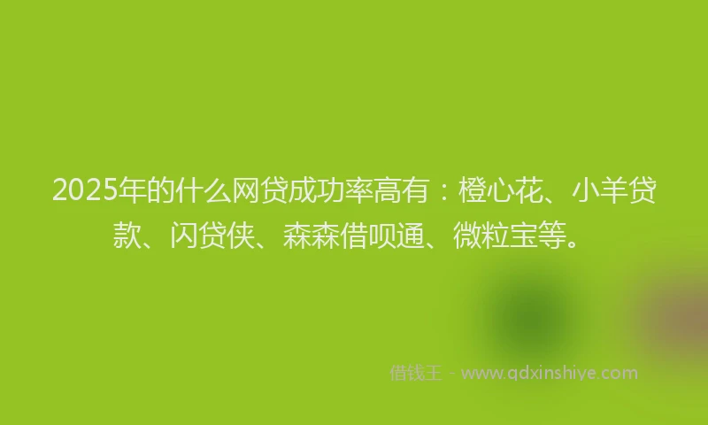 2025年的什么网贷成功率高有：橙心花、小羊贷款、闪贷侠、森森借呗通、微粒宝等。