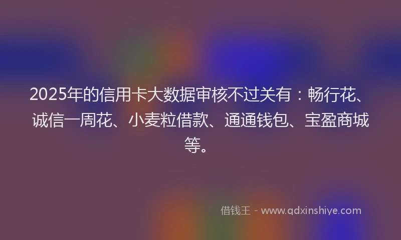 2025年的信用卡大数据审核不过关有：畅行花、诚信一周花、小麦粒借款、通通钱包、宝盈商城等。