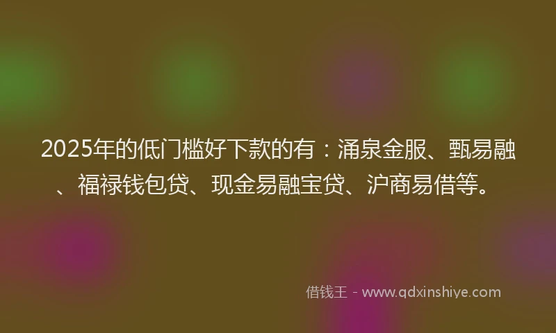 2025年的低门槛好下款的有：涌泉金服、甄易融、福禄钱包贷、现金易融宝贷、沪商易借等。
