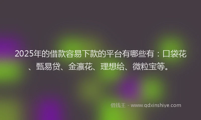 2025年的借款容易下款的平台有哪些有：口袋花、甄易贷、金瀛花、理想给、微粒宝等。