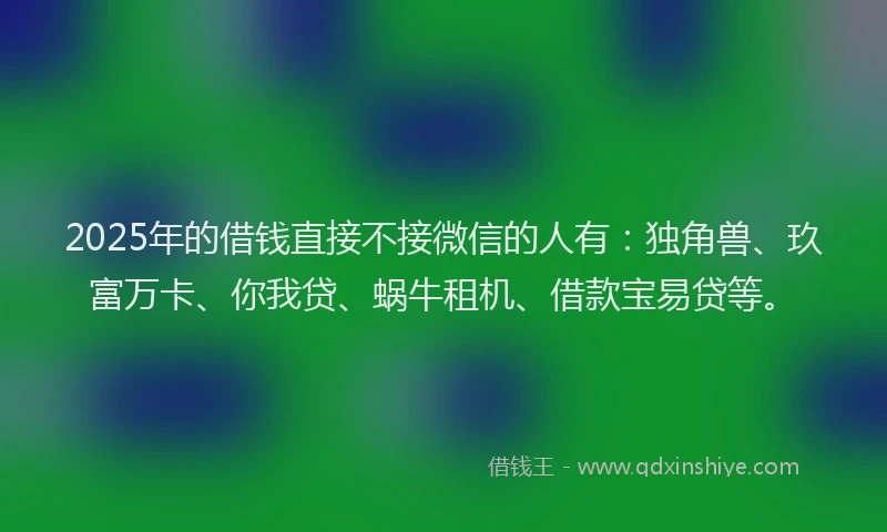 2025年的借钱直接不接微信的人有：独角兽、玖富万卡、你我贷、蜗牛租机、借款宝易贷等。