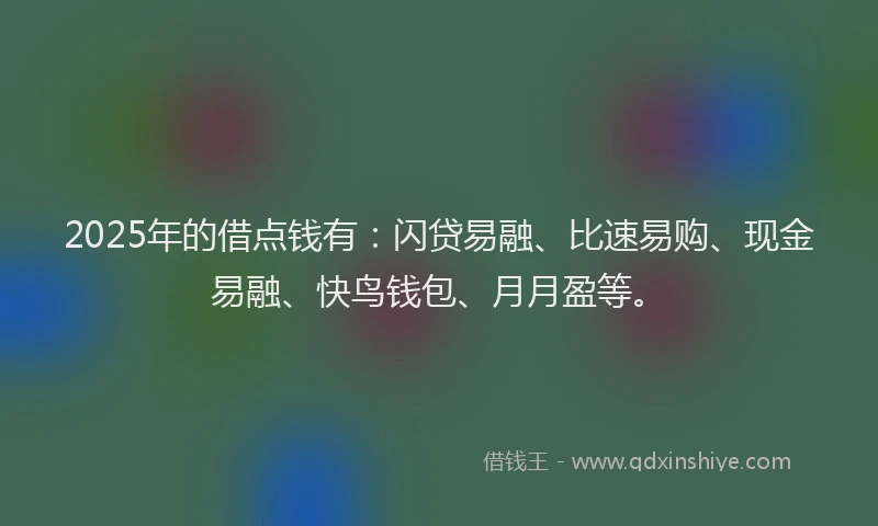 2025年的借点钱有：闪贷易融、比速易购、现金易融、快鸟钱包、月月盈等。