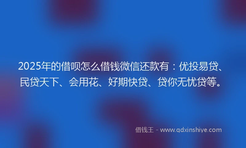 2025年的借呗怎么借钱微信还款有：优投易贷、民贷天下、会用花、好期快贷、贷你无忧贷等。