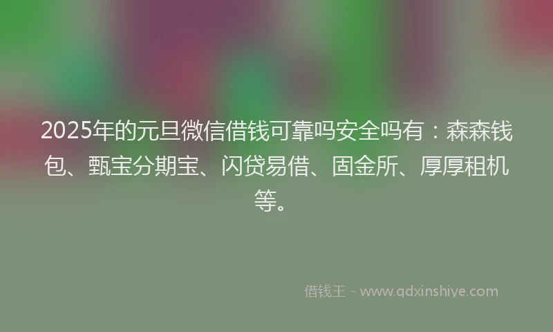 2025年的元旦微信借钱可靠吗安全吗有：森森钱包、甄宝分期宝、闪贷易借、固金所、厚厚租机等。