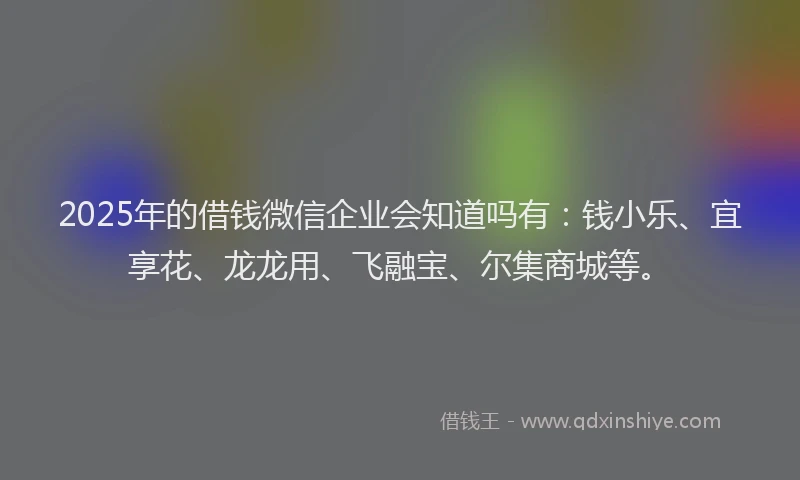 2025年的借钱微信企业会知道吗有：钱小乐、宜享花、龙龙用、飞融宝、尔集商城等。