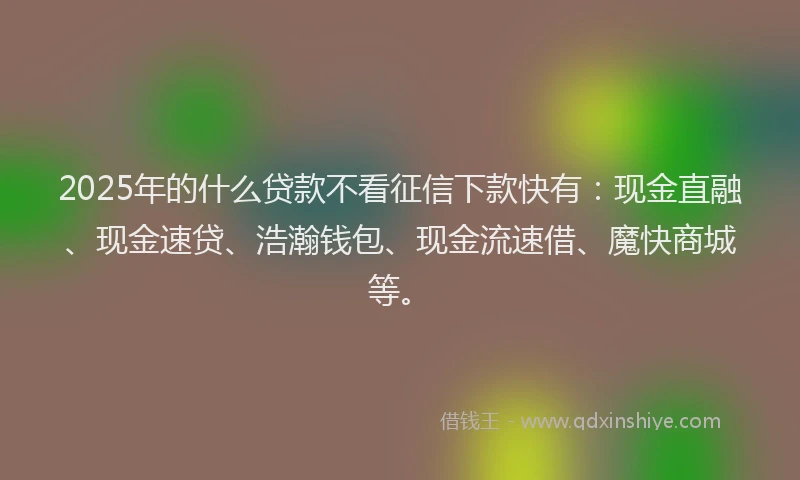2025年的什么贷款不看征信下款快有：现金直融、现金速贷、浩瀚钱包、现金流速借、魔快商城等。