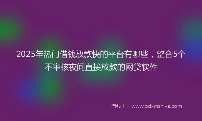 2025年热门借钱放款快的平台有哪些，整合5个不审核夜间直接放款的网贷软件