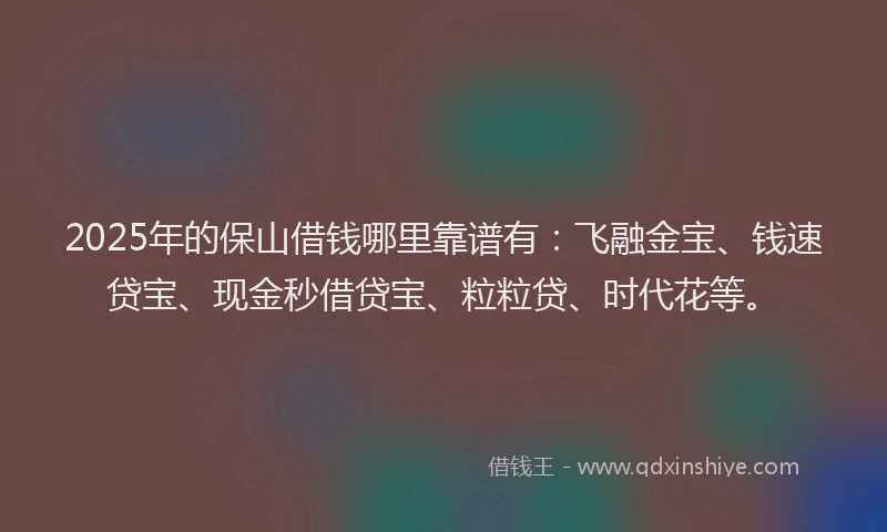 2025年的保山借钱哪里靠谱有：飞融金宝、钱速贷宝、现金秒借贷宝、粒粒贷、时代花等。