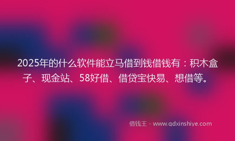 2025年的什么软件能立马借到钱借钱有：积木盒子、现金站、58好借、借贷宝快易、想借等。