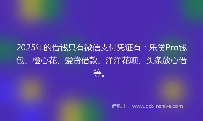 2025年的借钱只有微信支付凭证有：乐贷Pro钱包、橙心花、爱贷借款、洋洋花呗、头条放心借等。