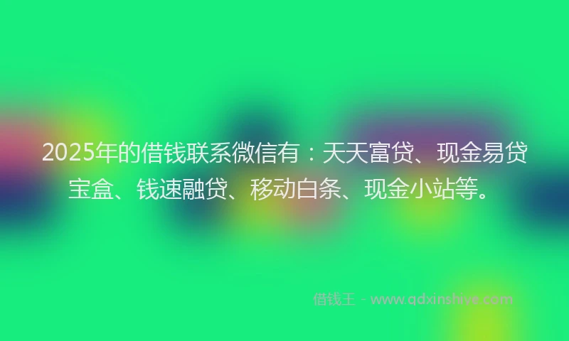 2025年的借钱联系微信有：天天富贷、现金易贷宝盒、钱速融贷、移动白条、现金小站等。