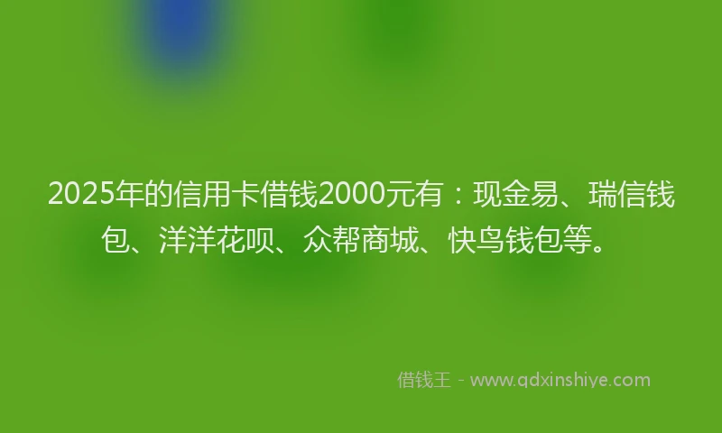 2025年的信用卡借钱2000元有：现金易、瑞信钱包、洋洋花呗、众帮商城、快鸟钱包等。