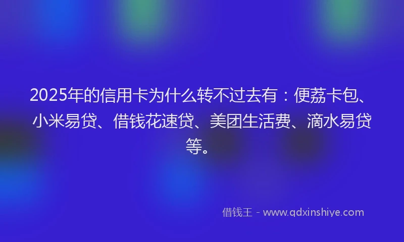 2025年的信用卡为什么转不过去有：便荔卡包、小米易贷、借钱花速贷、美团生活费、滴水易贷等。