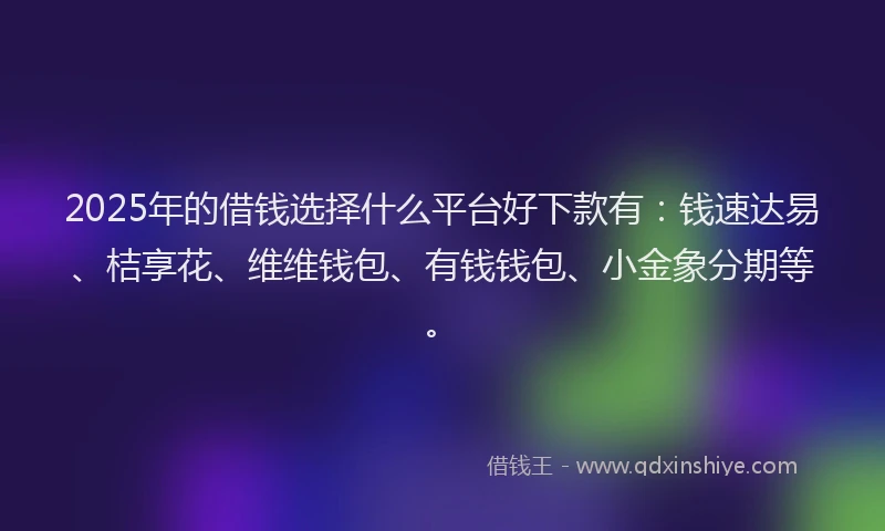 2025年的借钱选择什么平台好下款有：钱速达易、桔享花、维维钱包、有钱钱包、小金象分期等。