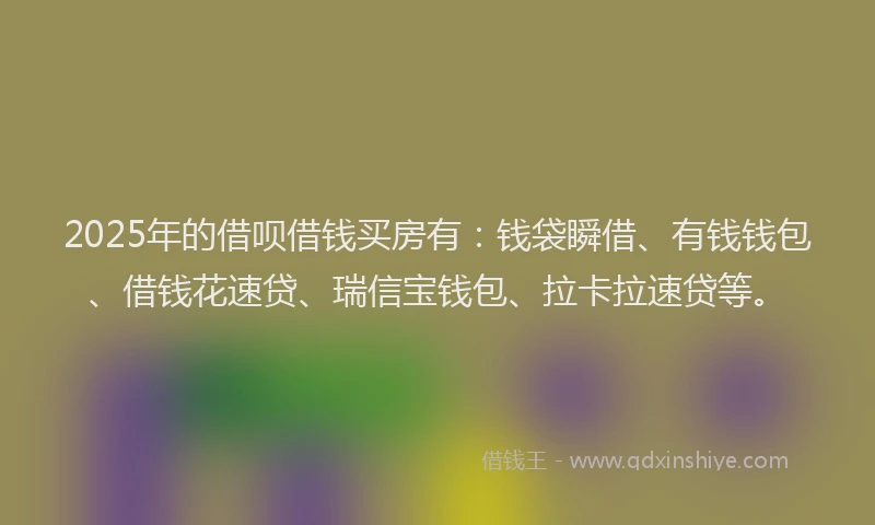 2025年的借呗借钱买房有：钱袋瞬借、有钱钱包、借钱花速贷、瑞信宝钱包、拉卡拉速贷等。