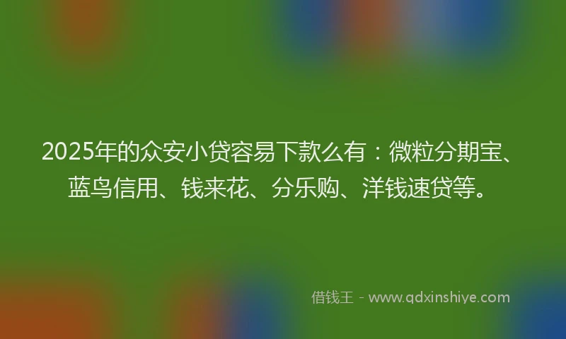 2025年的众安小贷容易下款么有：微粒分期宝、蓝鸟信用、钱来花、分乐购、洋钱速贷等。