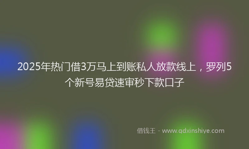 2025年热门借3万马上到账私人放款线上，罗列5个新号易贷速审秒下款口子