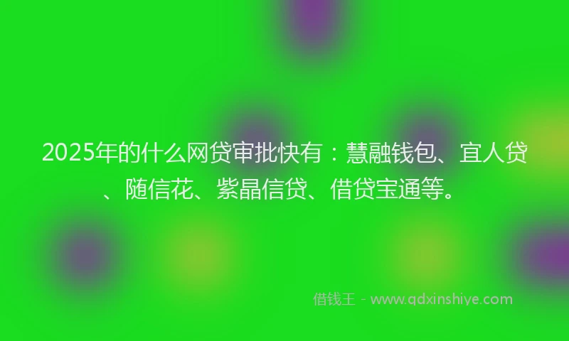 2025年的什么网贷审批快有：慧融钱包、宜人贷、随信花、紫晶信贷、借贷宝通等。