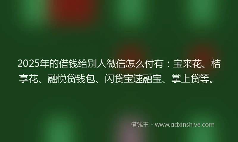 2025年的借钱给别人微信怎么付有：宝来花、桔享花、融悦贷钱包、闪贷宝速融宝、掌上贷等。