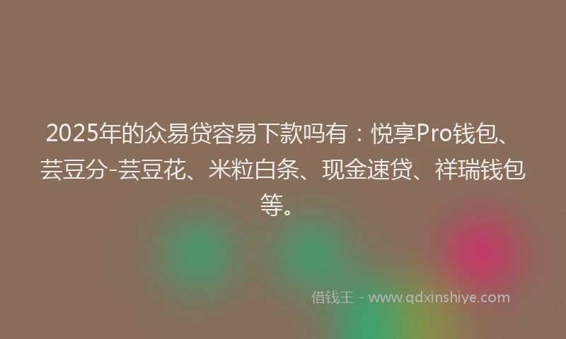 2025年的众易贷容易下款吗有：悦享Pro钱包、芸豆分-芸豆花、米粒白条、现金速贷、祥瑞钱包等。