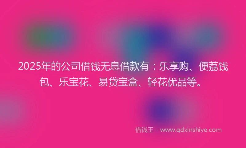 2025年的公司借钱无息借款有：乐享购、便荔钱包、乐宝花、易贷宝盒、轻花优品等。