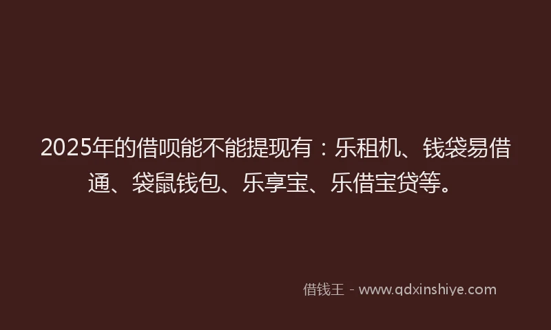 2025年的借呗能不能提现有：乐租机、钱袋易借通、袋鼠钱包、乐享宝、乐借宝贷等。