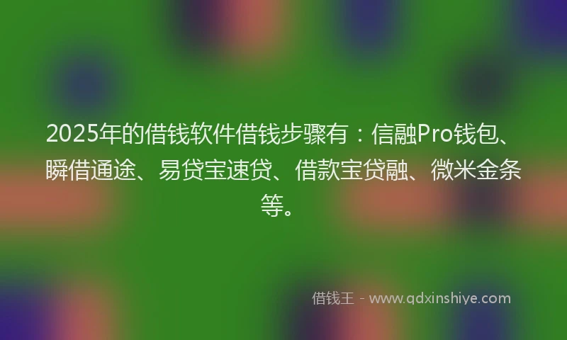 2025年的借钱软件借钱步骤有：信融Pro钱包、瞬借通途、易贷宝速贷、借款宝贷融、微米金条等。