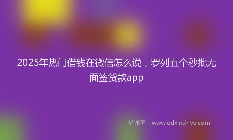 2025年热门借钱在微信怎么说，罗列五个秒批无面签贷款app