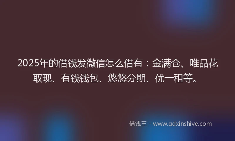 2025年的借钱发微信怎么借有：金满仓、唯品花取现、有钱钱包、悠悠分期、优一租等。