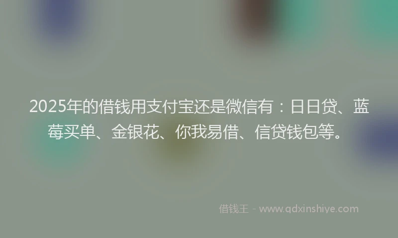 2025年的借钱用支付宝还是微信有：日日贷、蓝莓买单、金银花、你我易借、信贷钱包等。
