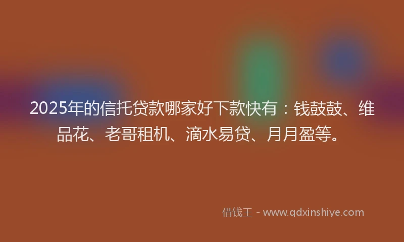 2025年的信托贷款哪家好下款快有：钱鼓鼓、维品花、老哥租机、滴水易贷、月月盈等。