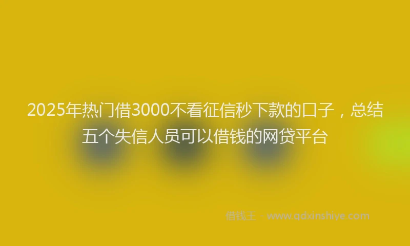 2025年热门借3000不看征信秒下款的口子，总结五个失信人员可以借钱的网贷平台