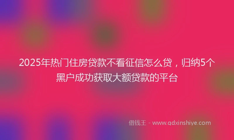 2025年热门住房贷款不看征信怎么贷，归纳5个黑户成功获取大额贷款的平台
