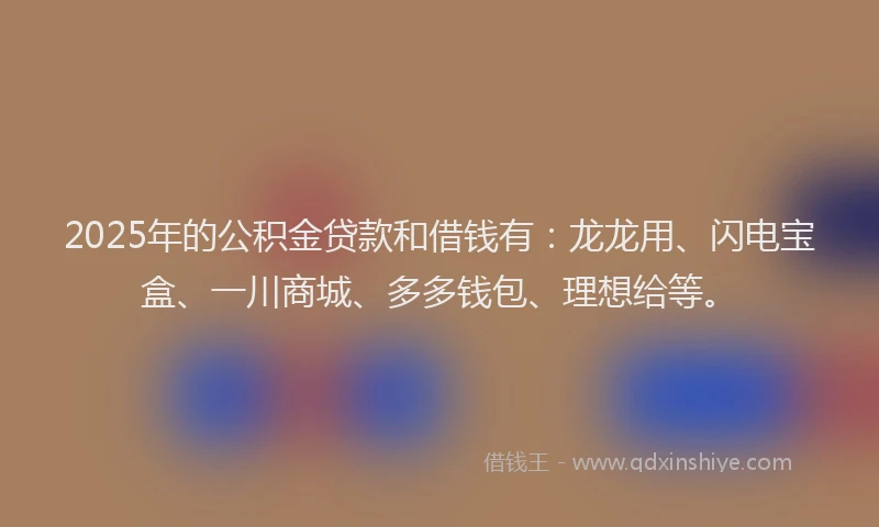 2025年的公积金贷款和借钱有：龙龙用、闪电宝盒、一川商城、多多钱包、理想给等。