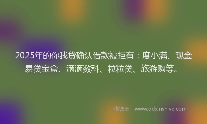 2025年的你我贷确认借款被拒有：度小满、现金易贷宝盒、滴滴数科、粒粒贷、旅游购等。