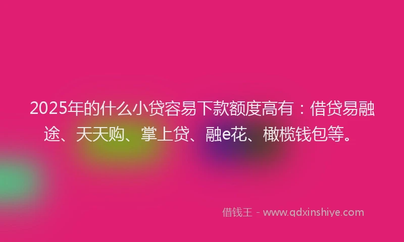 2025年的什么小贷容易下款额度高有：借贷易融途、天天购、掌上贷、融e花、橄榄钱包等。